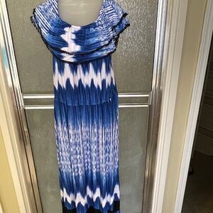 Peter Nygard Maxi Dress Blue W Stretch Sundress Sz 16
